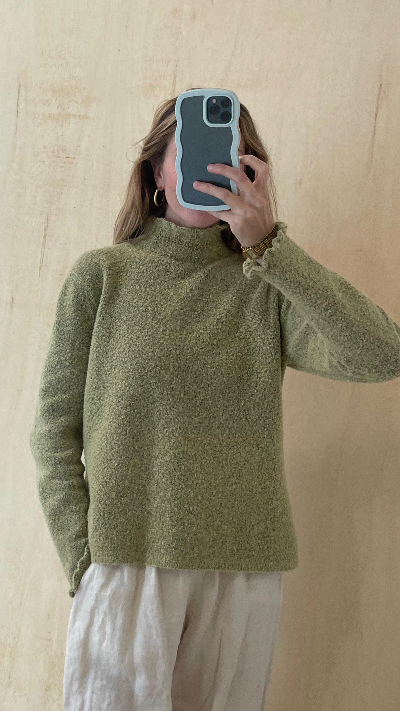 Vintage Green Boucle Turtleneck