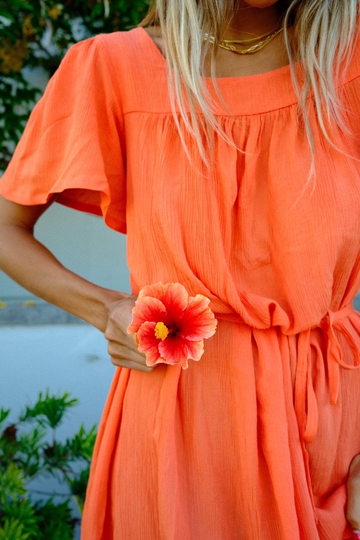 The Marguerite Dress in Orange Crinkle