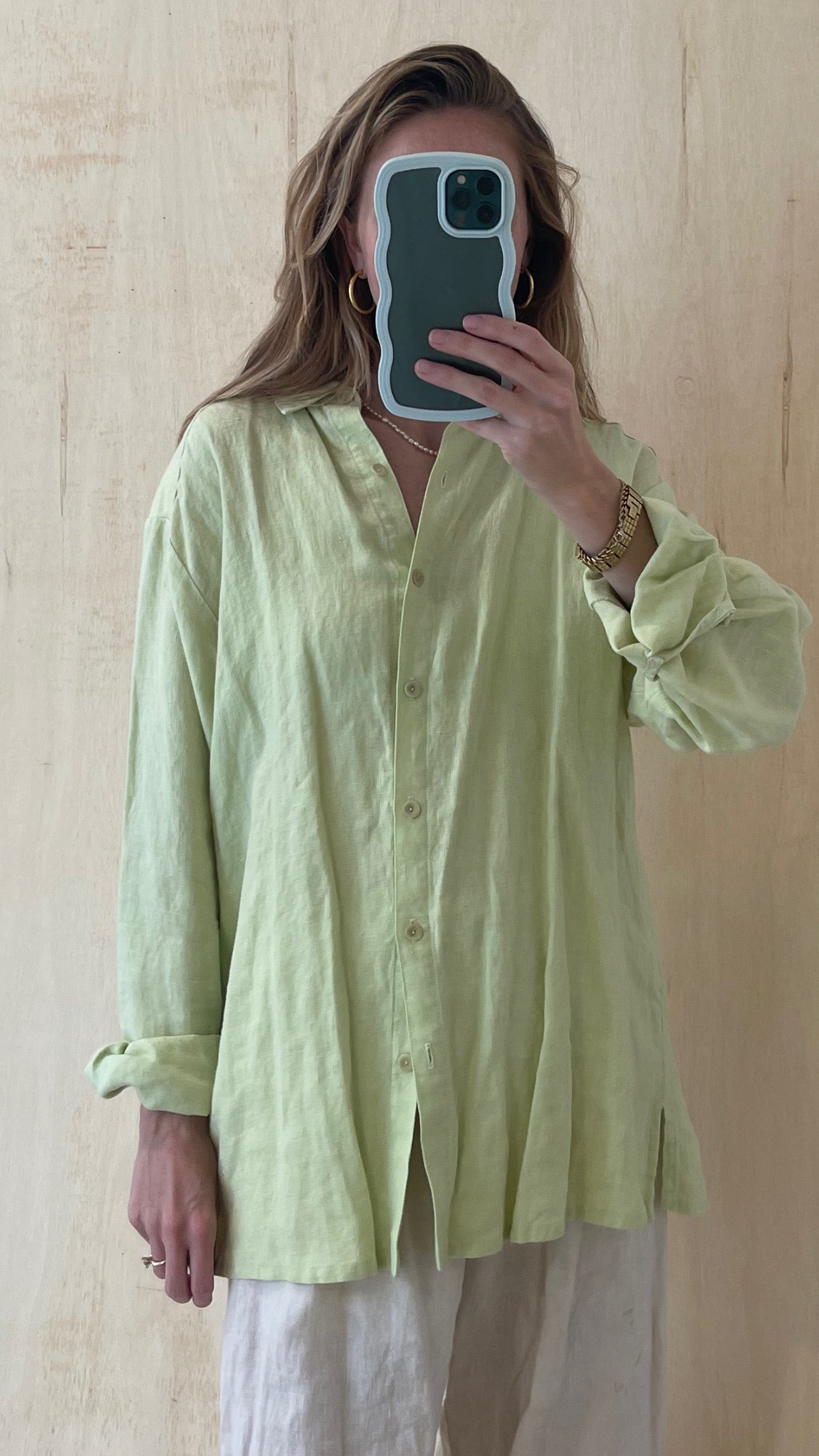 Linen Green Button Up