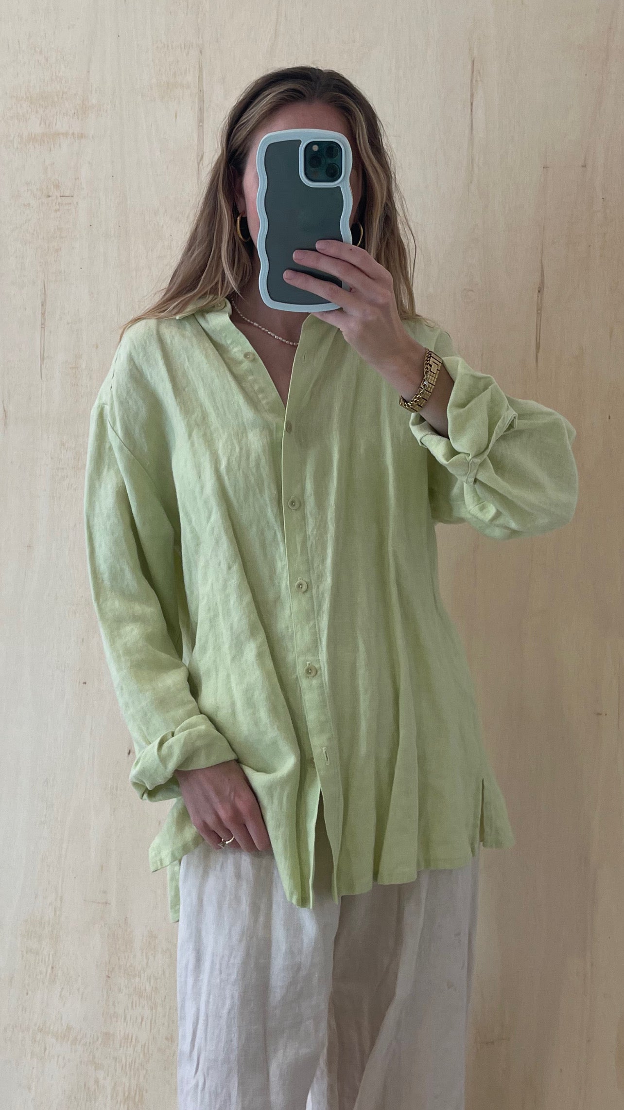 Linen Green Button Up