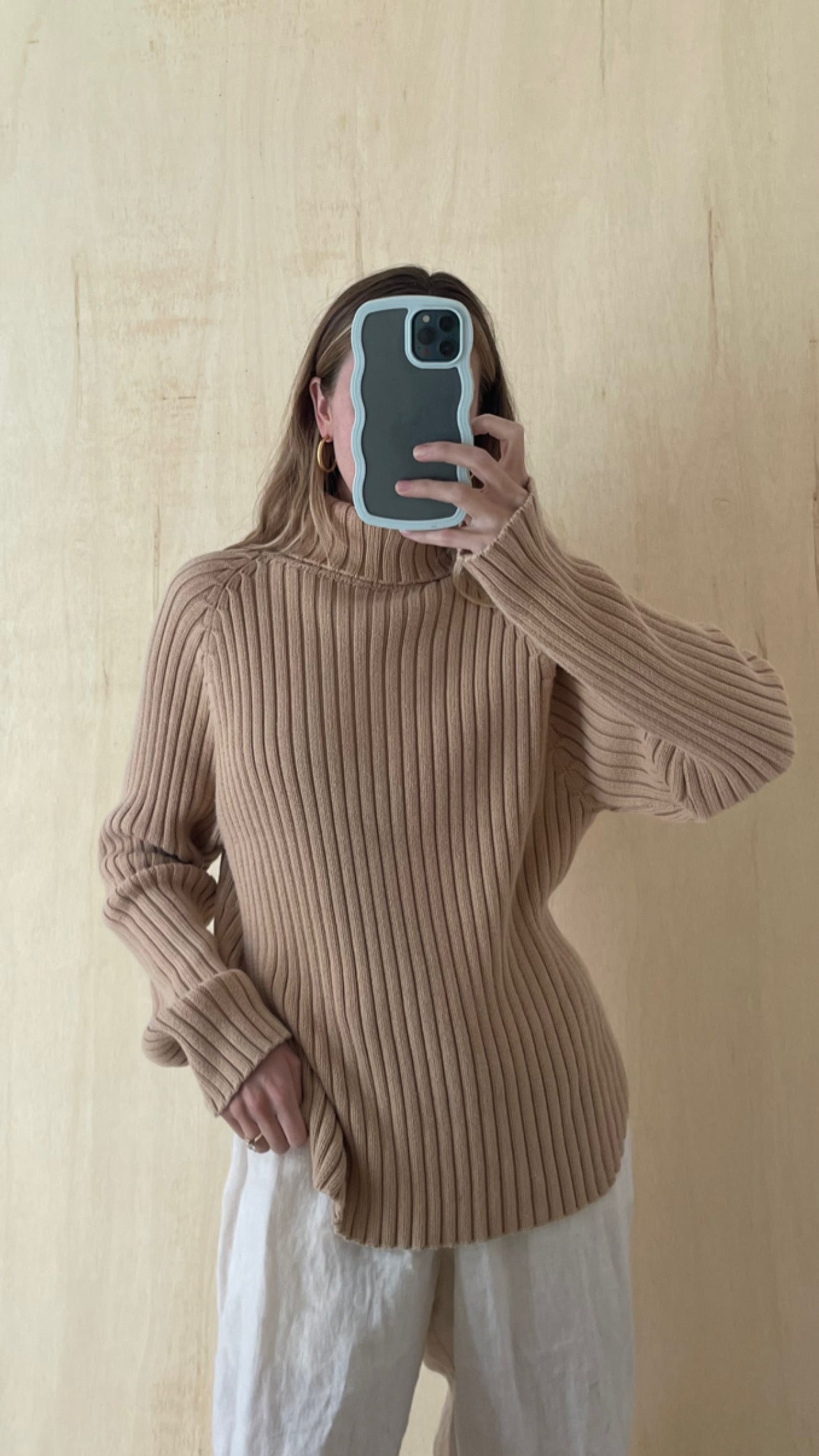 Beige Chunky Ribbled Turtleneck