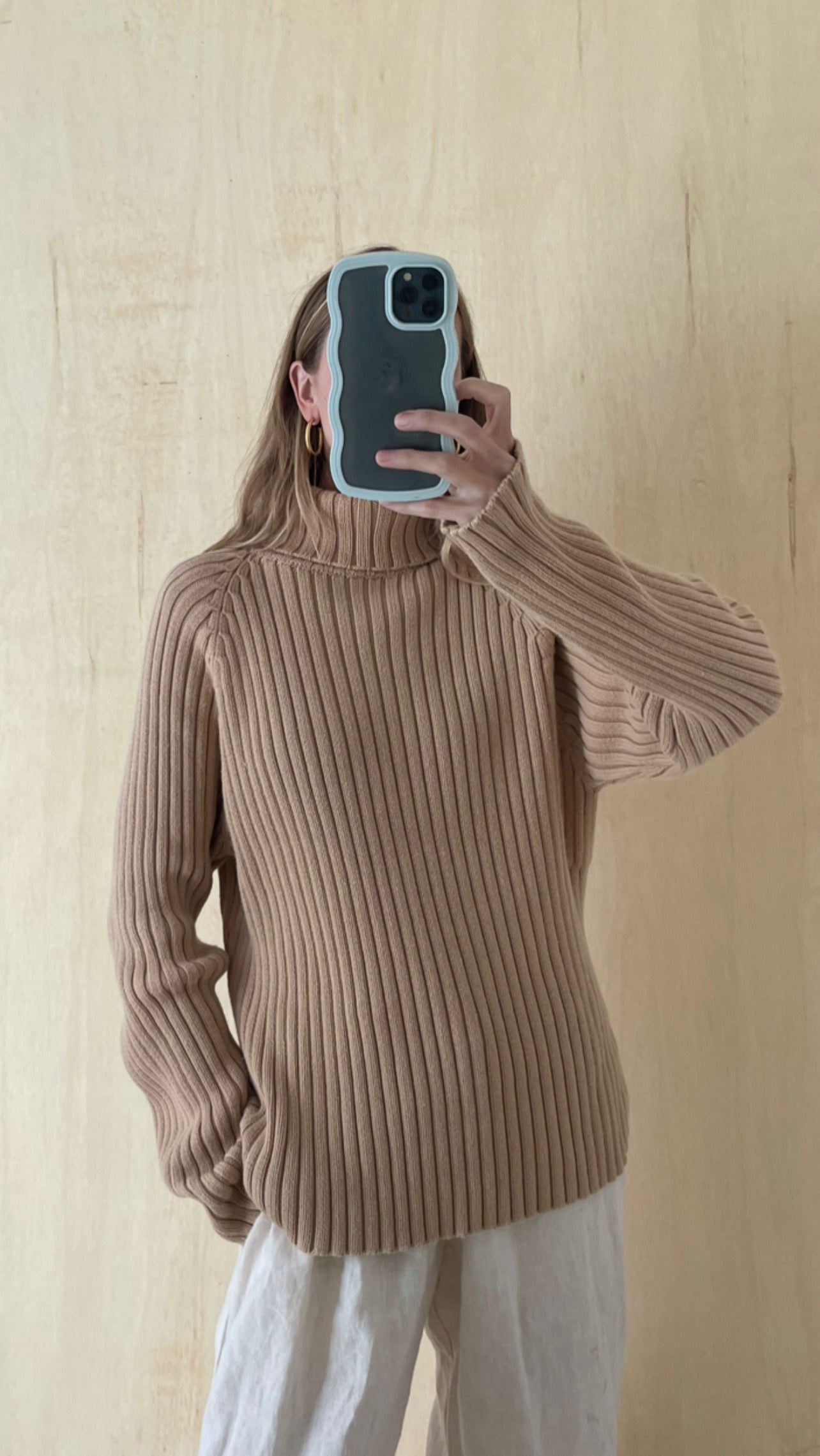 Beige Chunky Ribbled Turtleneck