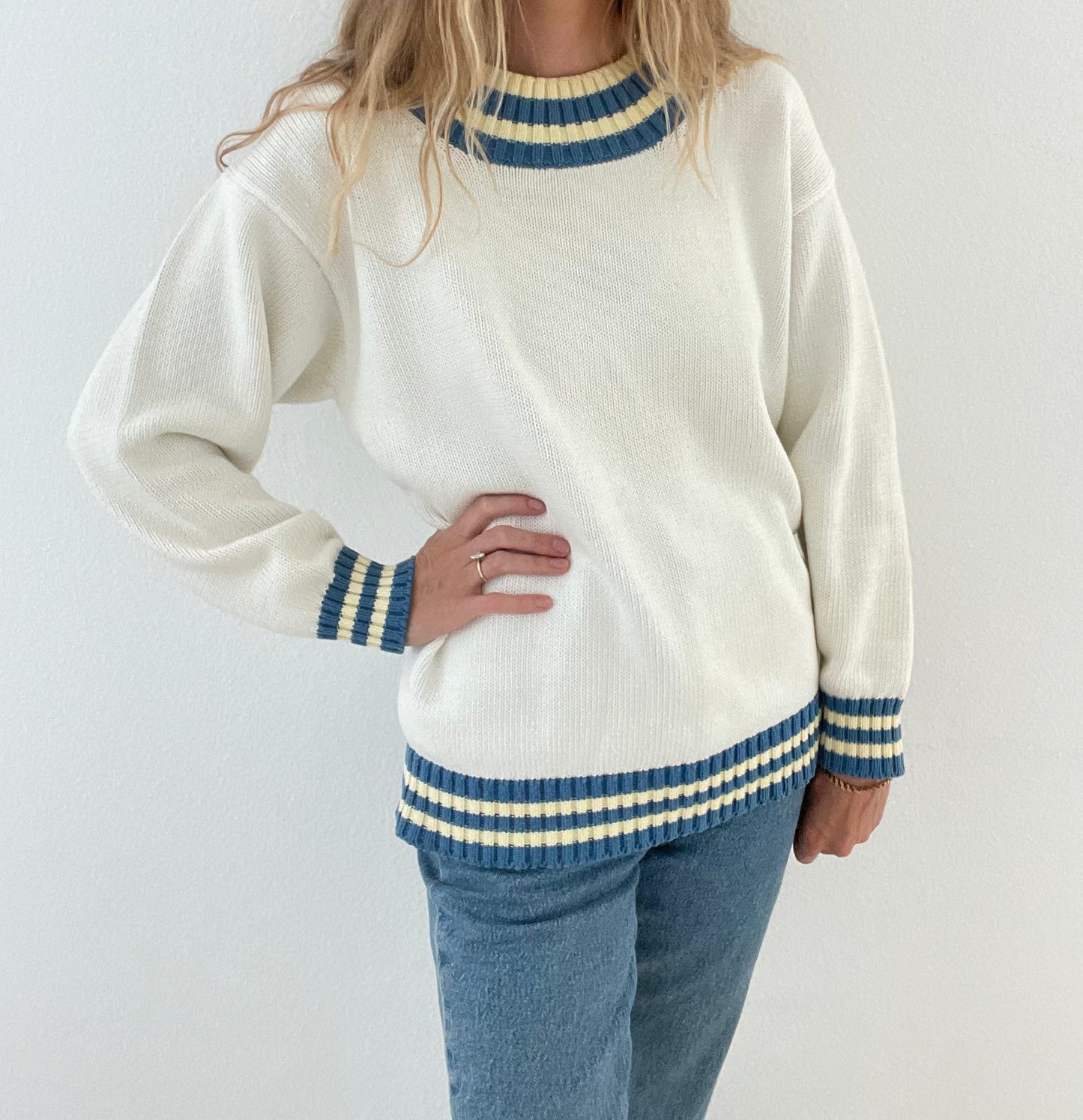 Vintage Cotton Sweater with Stripe Detailing
