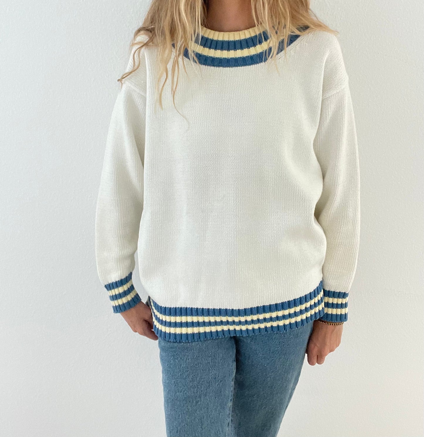 Vintage Cotton Sweater with Stripe Detailing
