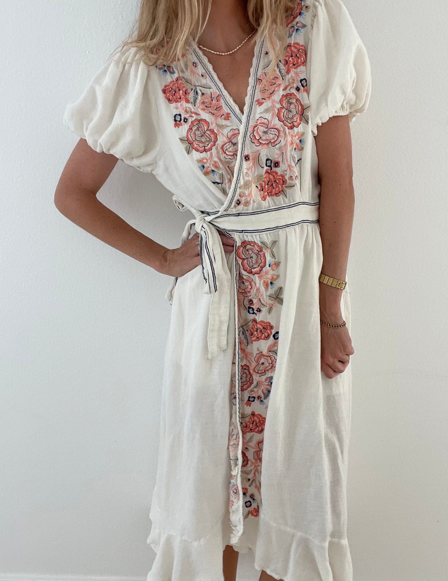 Embroidered Puff Sleeve Dress