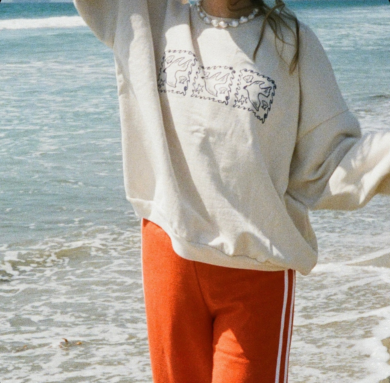 Organic Stripe Pants in Poppy