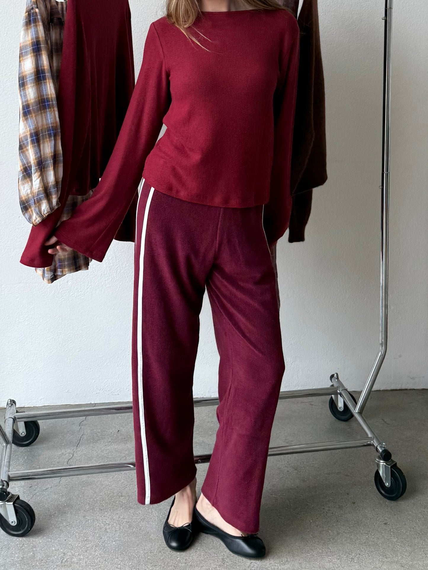 Organic Stripe Pants in Merlot (Pre-Order)