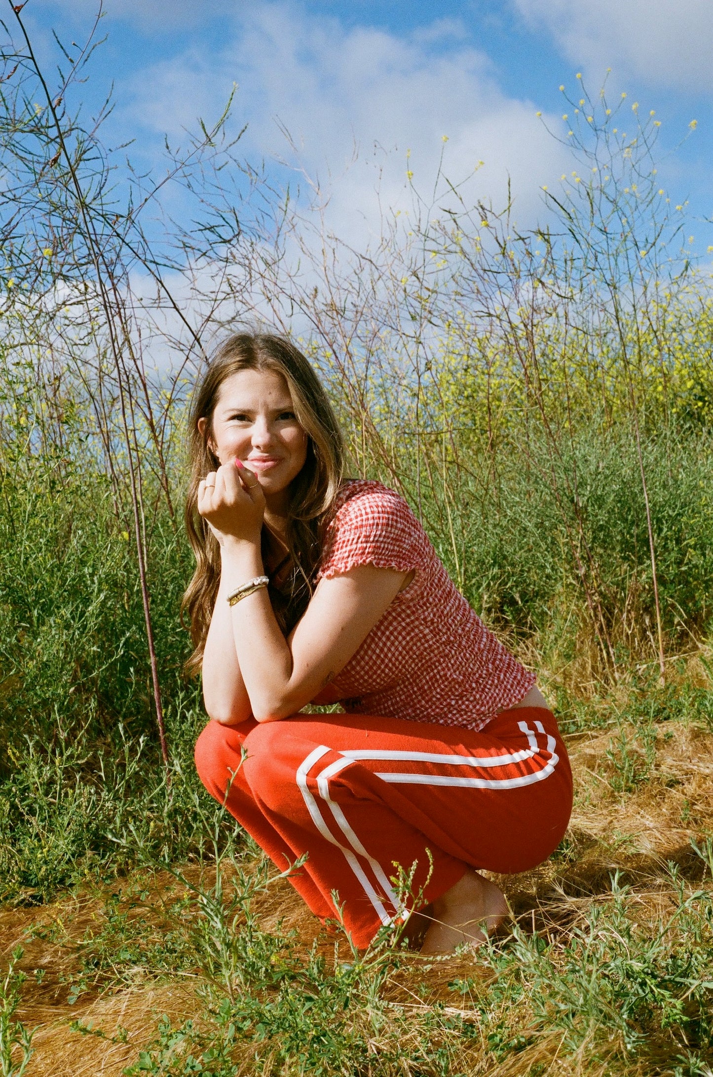 Organic Stripe Pants in Poppy