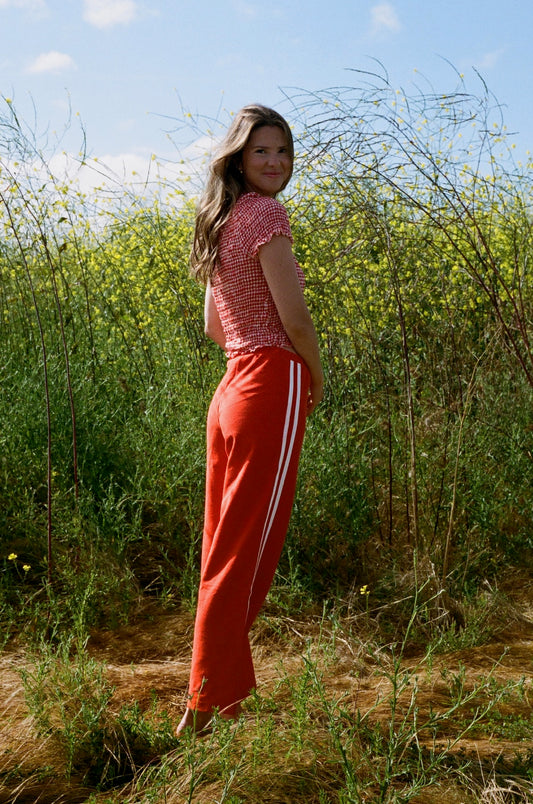 Organic Stripe Pants in Poppy