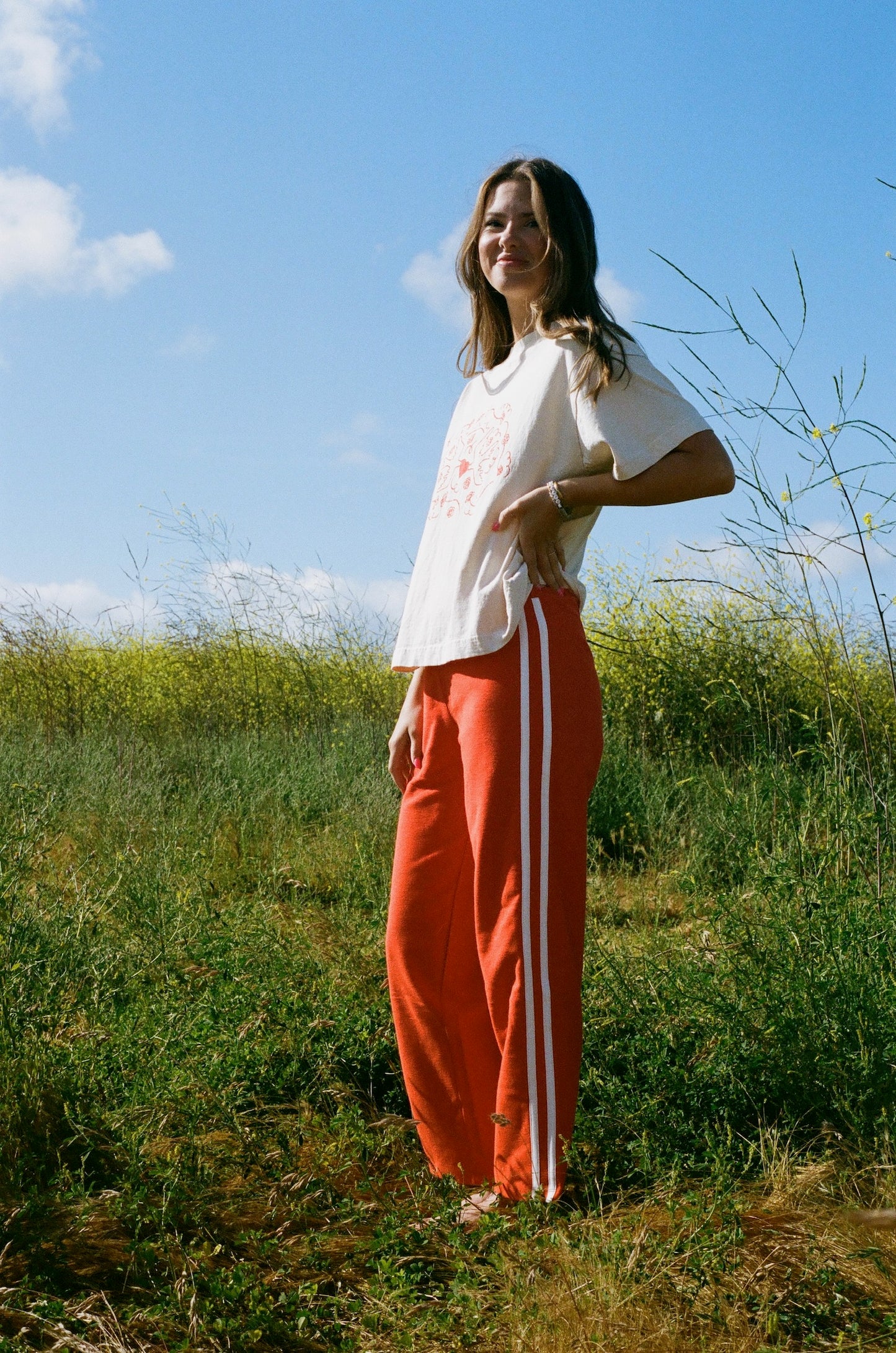 Organic Stripe Pants in Poppy