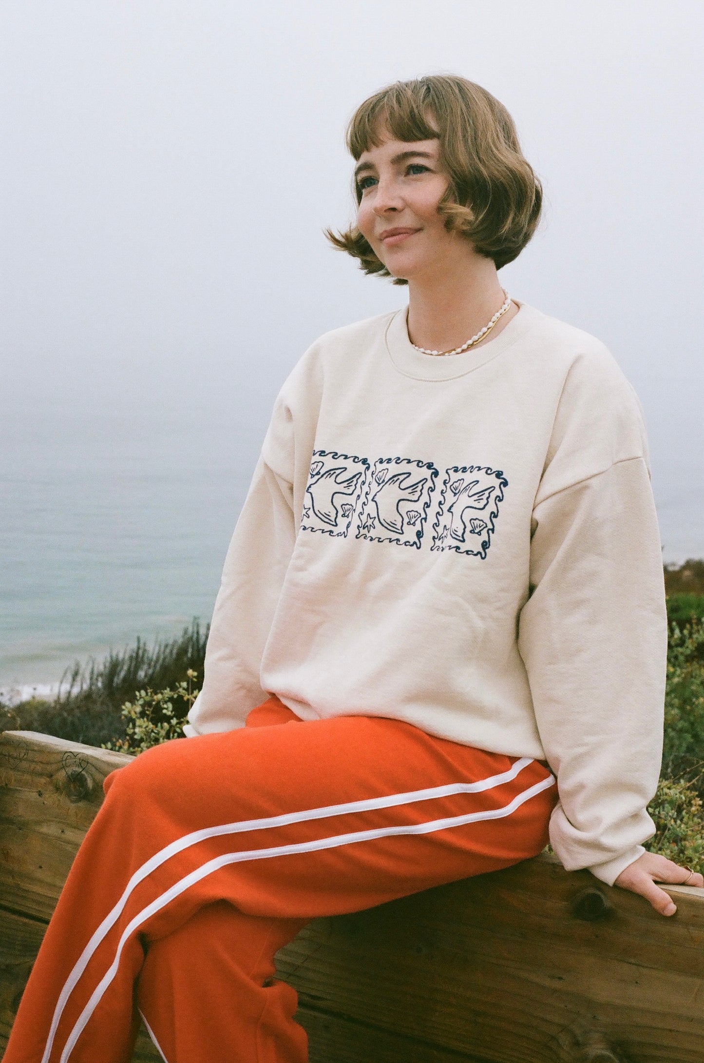 Organic Stripe Pants in Poppy