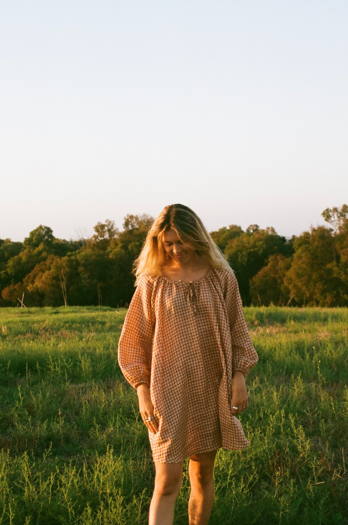 Bardot Dress in Orchard Windowpane