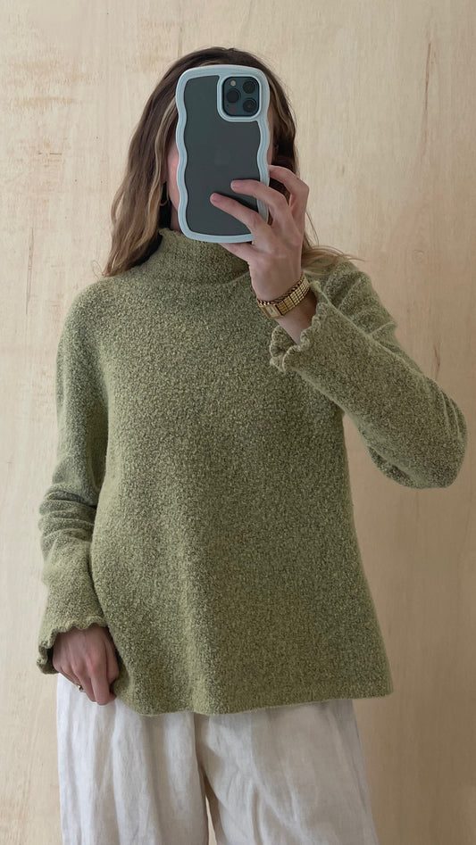 Vintage Green Boucle Turtleneck