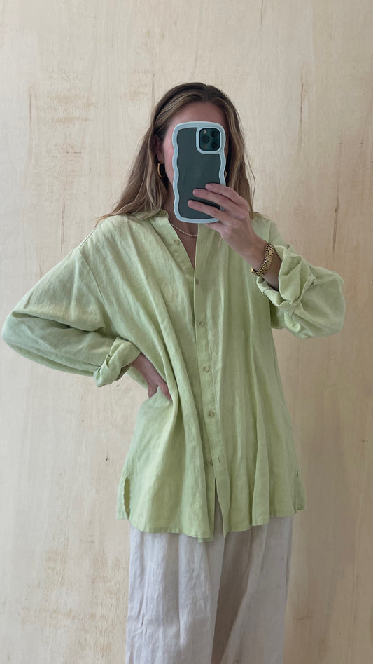 Linen Green Button Up