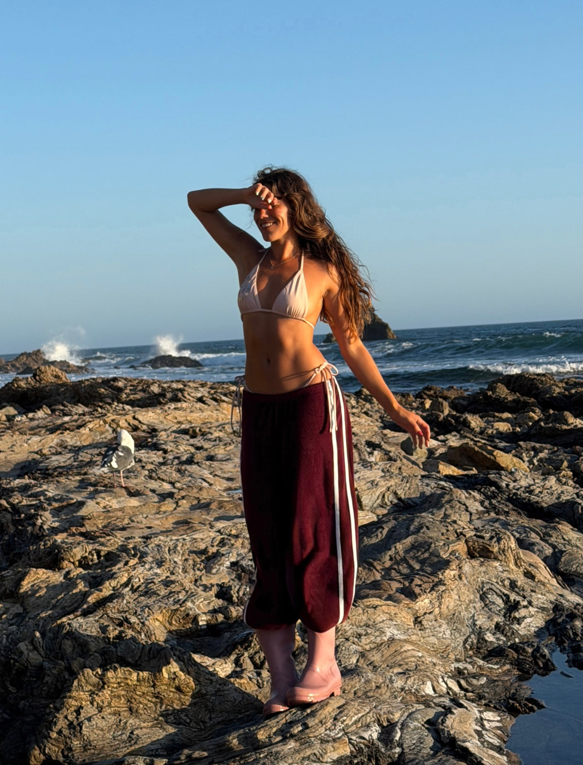 Organic Stripe Pants in Merlot