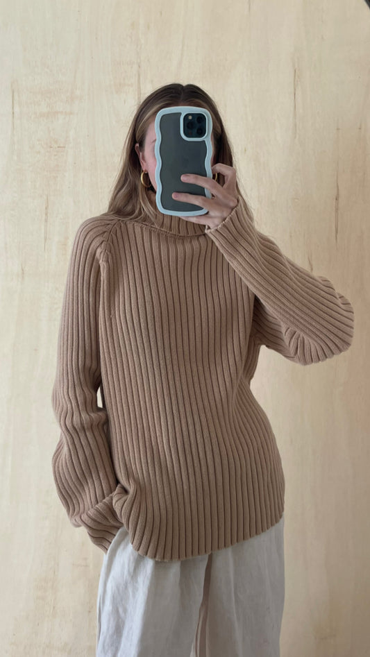 Beige Chunky Ribbled Turtleneck