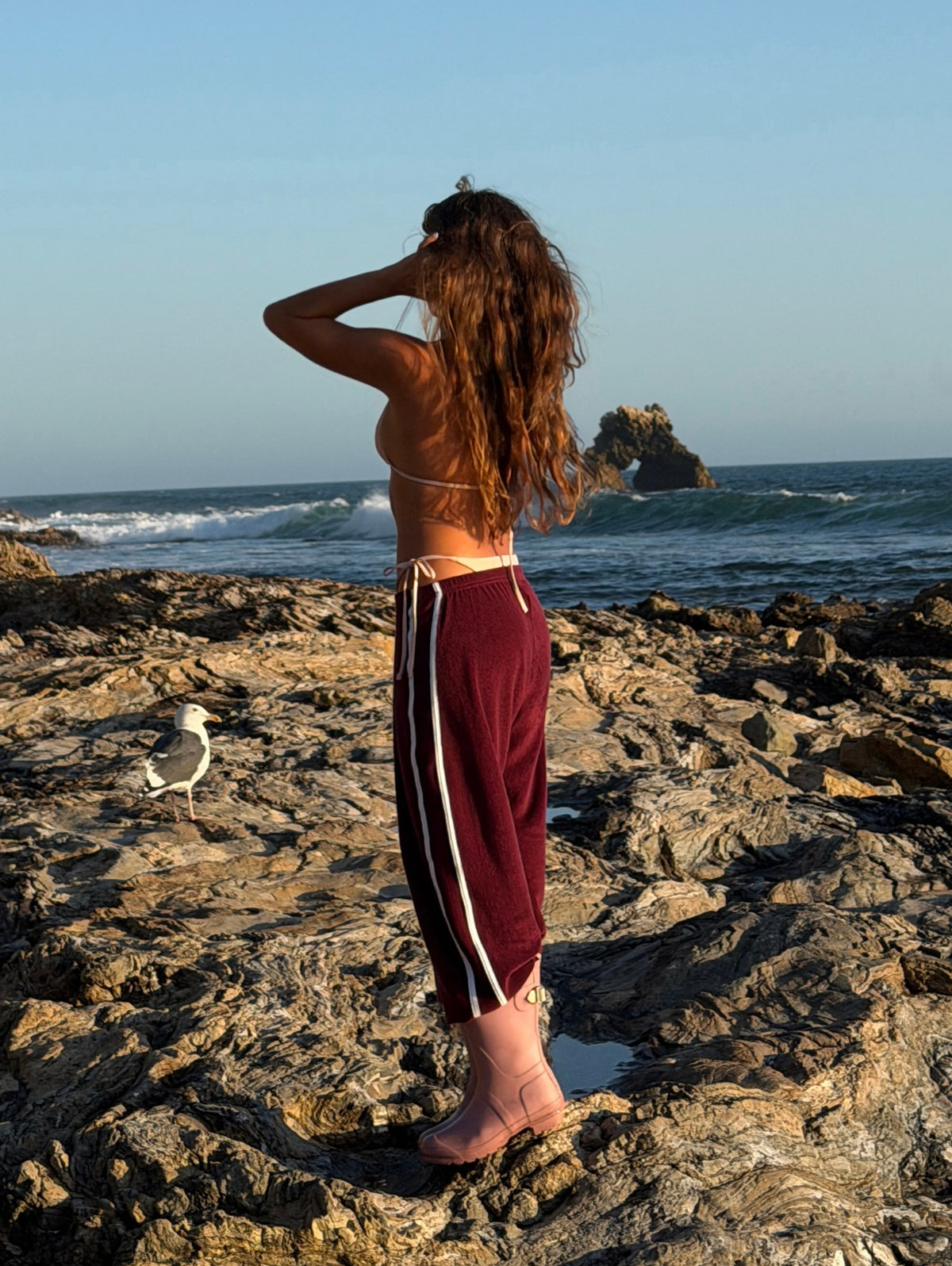 Organic Stripe Pants in Merlot