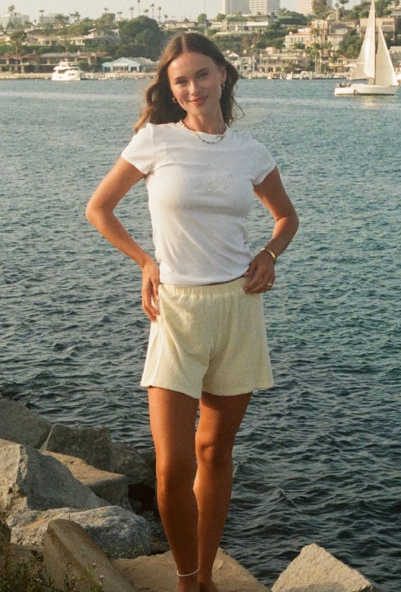 Organic Stripe Shorts in Butter