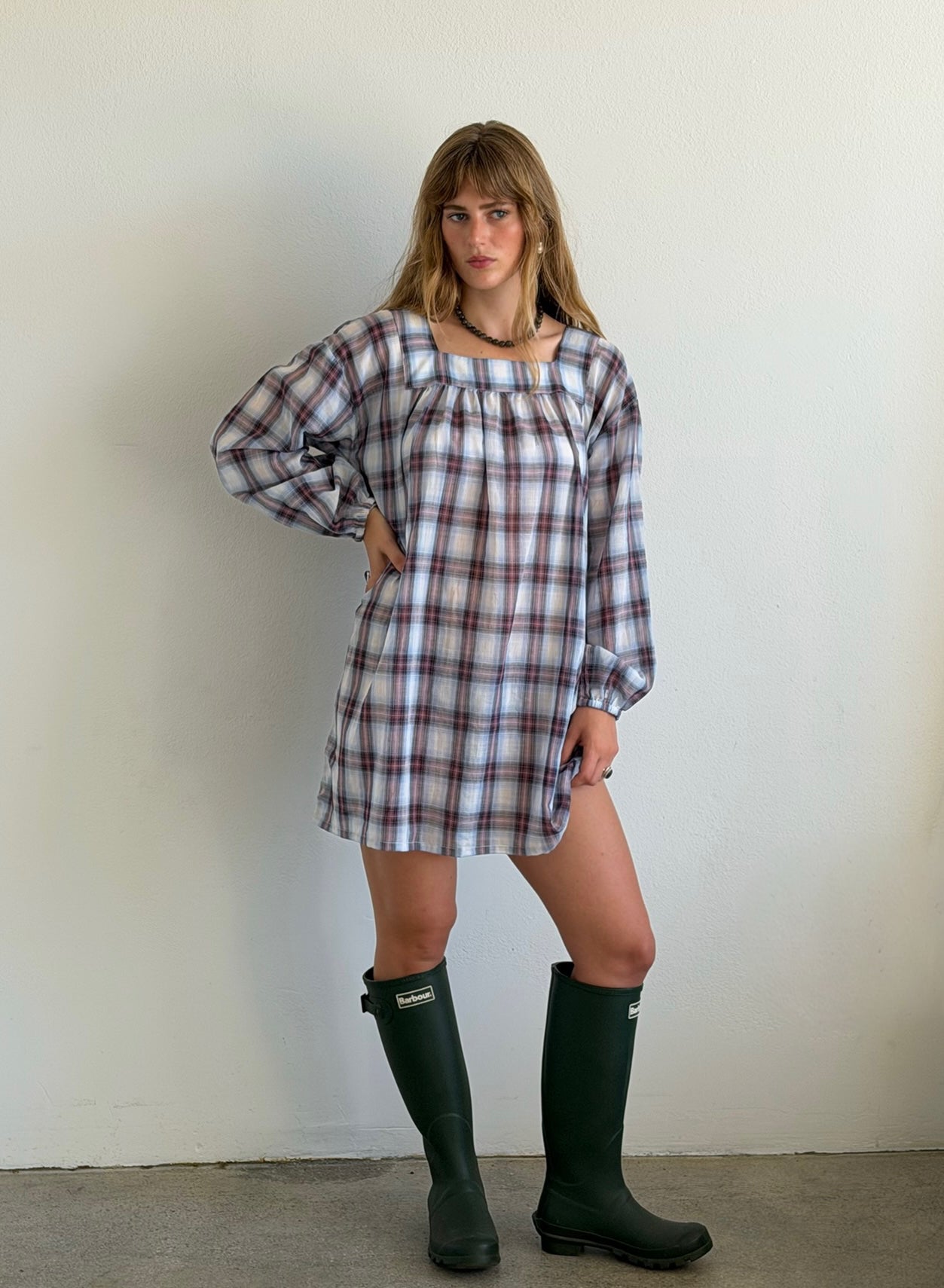 Marguerite Dress in Blue Rose Plaid