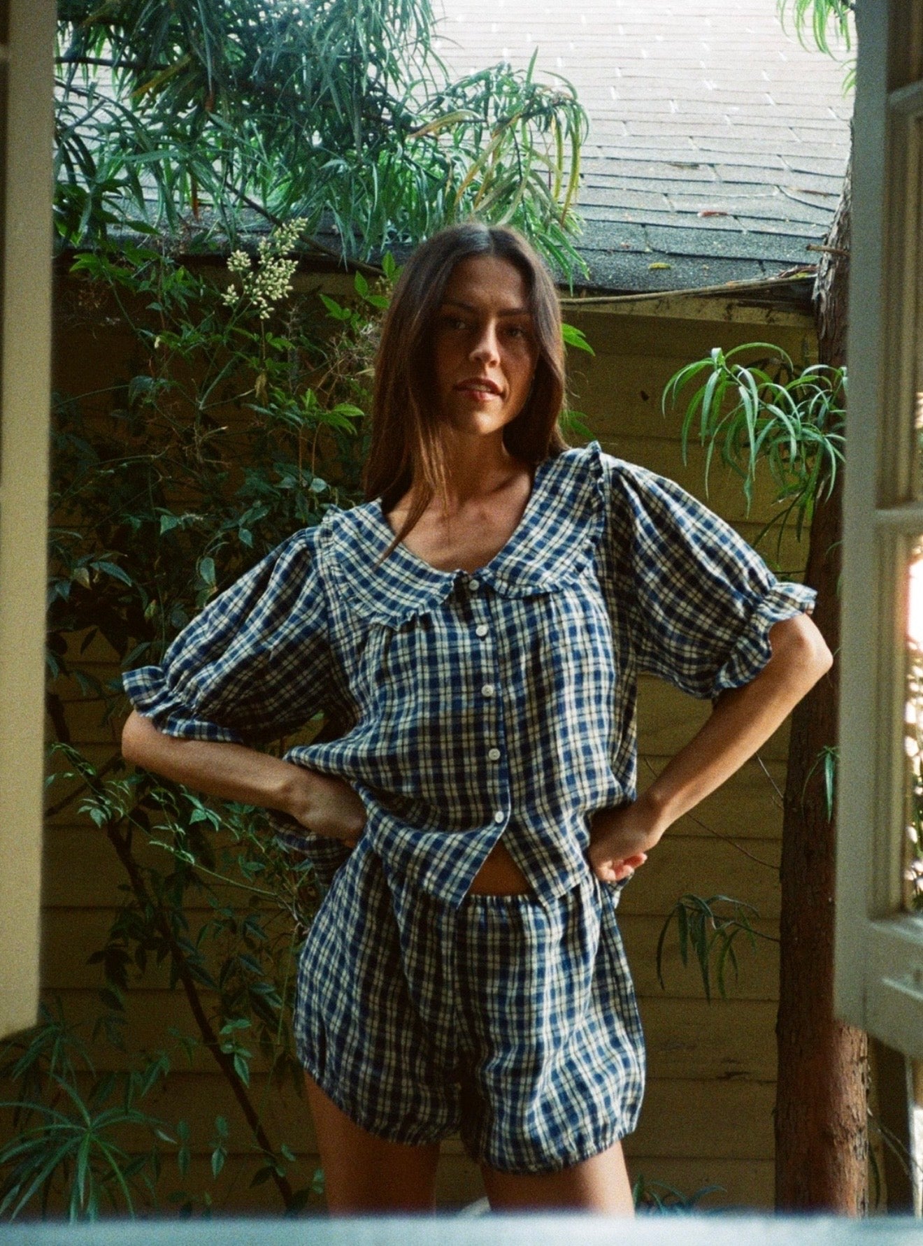 Chérie Blouse in Navy Gingham – Coco Maisonette