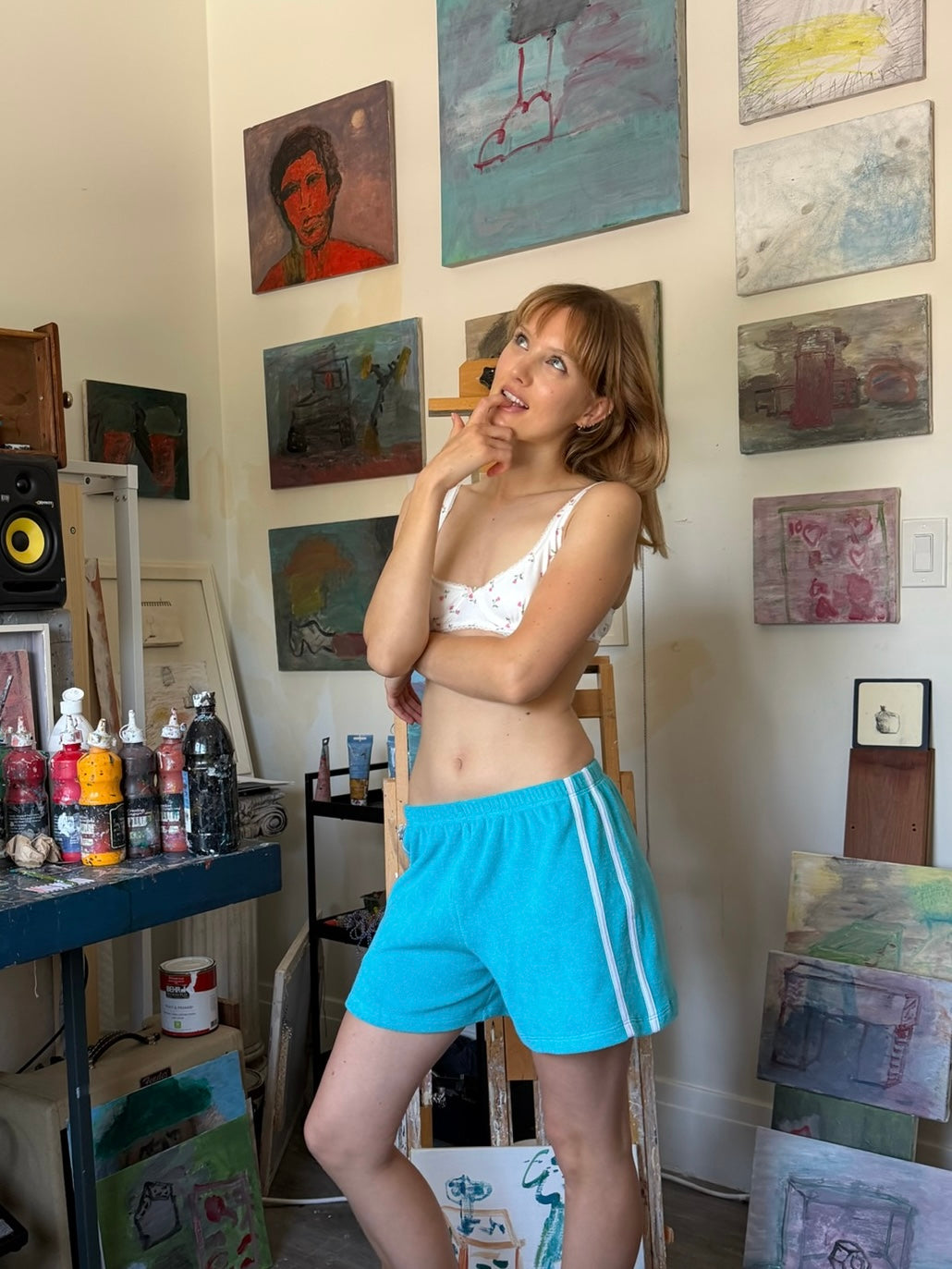 Organic Stripe Shorts in Turquoise
