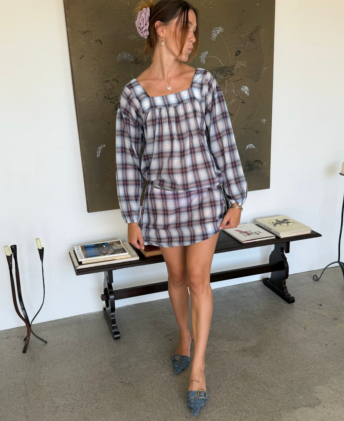 Marguerite Dress in Blue Rose Plaid