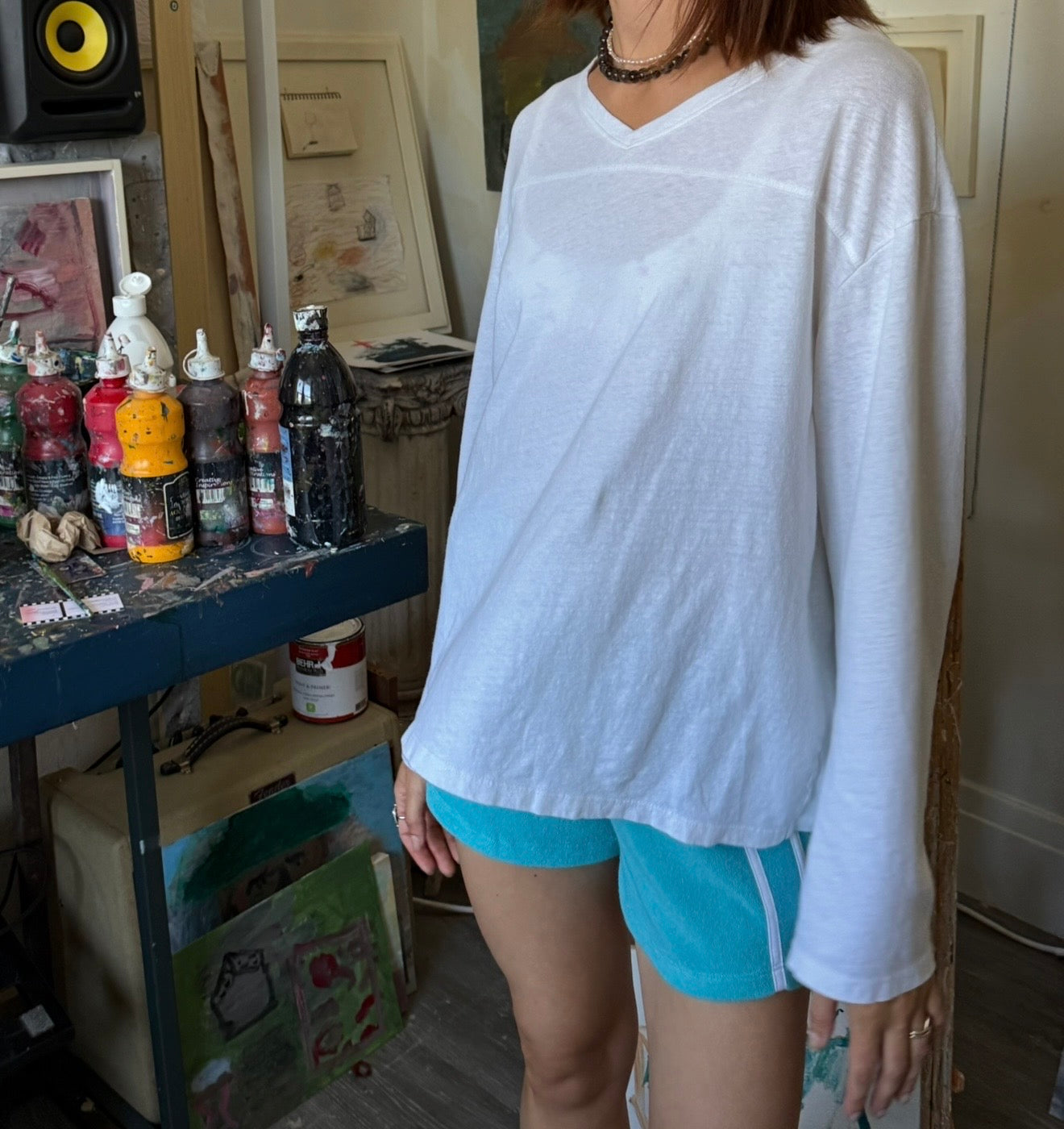 Organic Stripe Shorts in Turquoise