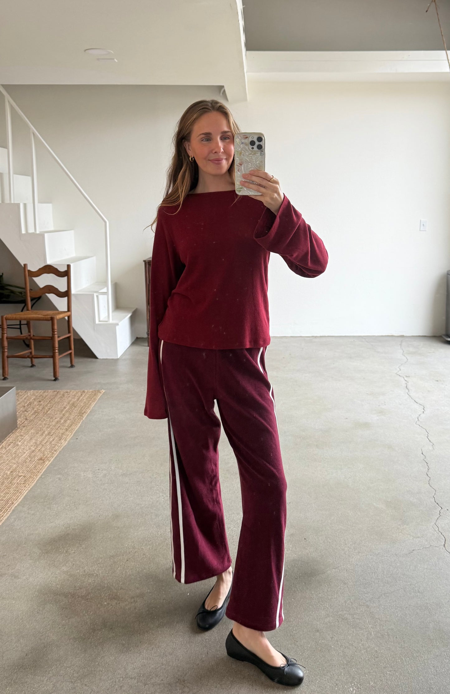 Organic Stripe Pants in Merlot (Pre-Order)