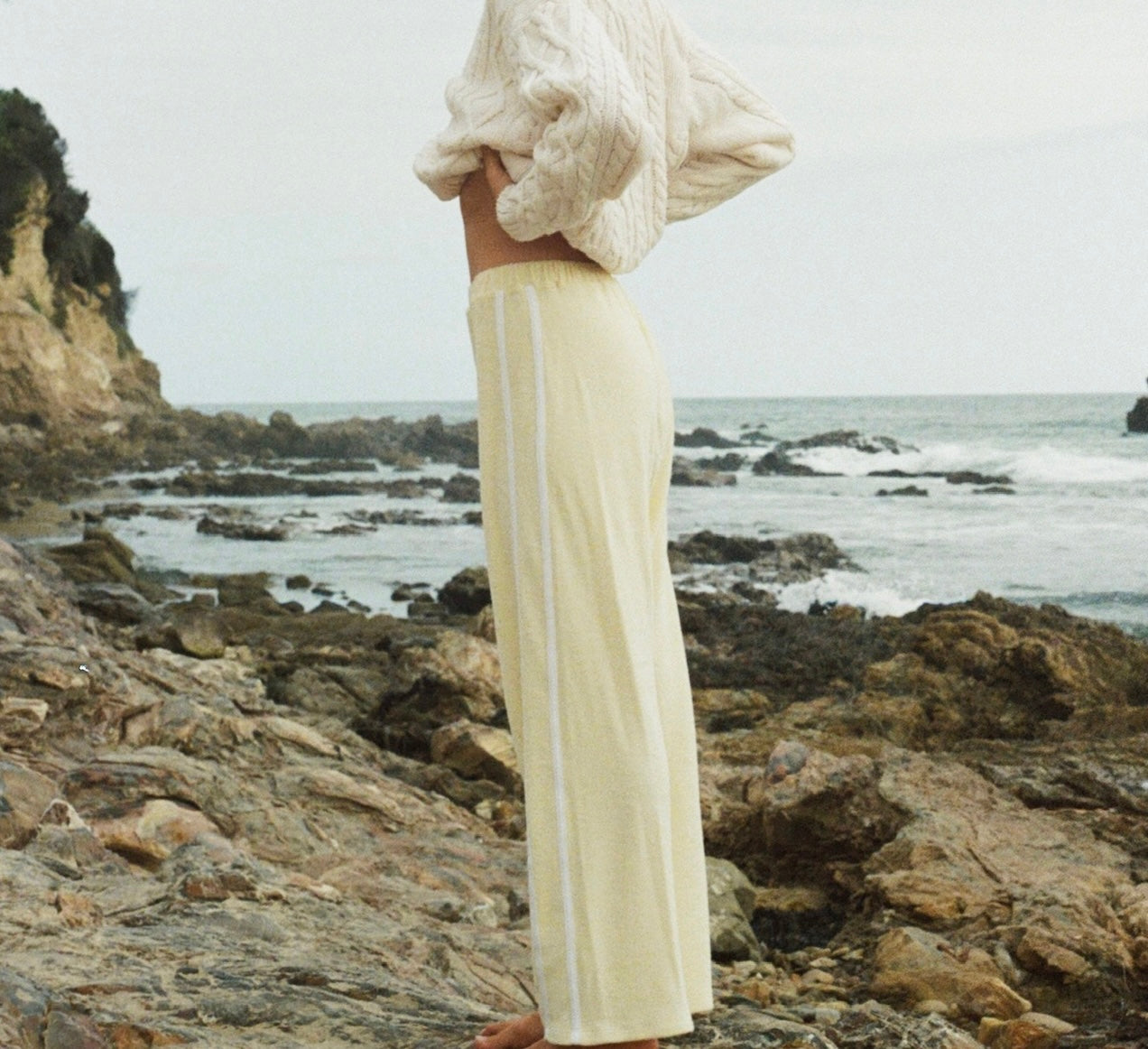 Organic Stripe Pants in Butter