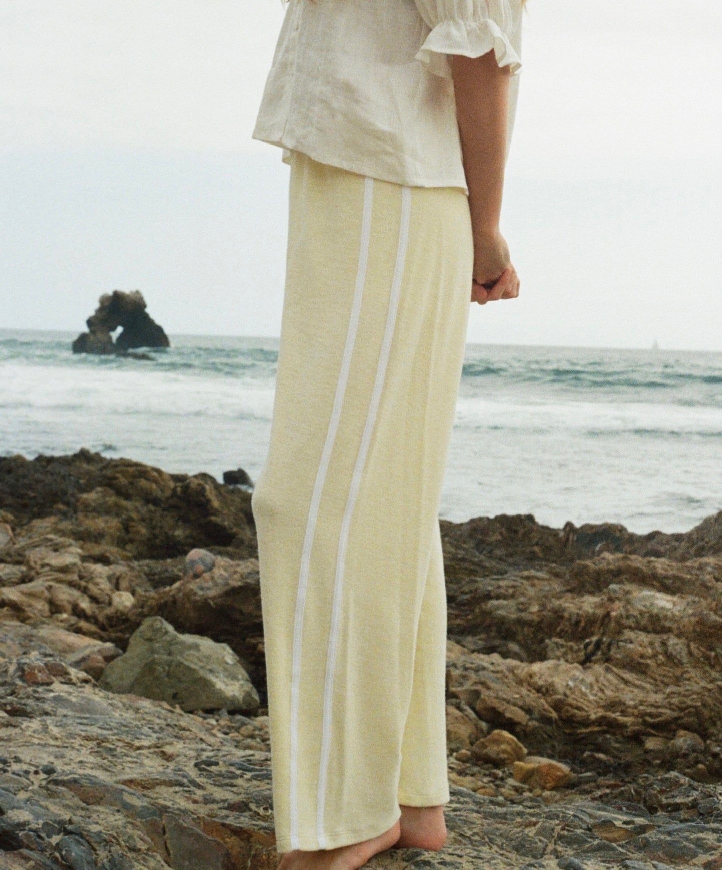 Organic Stripe Pants in Butter