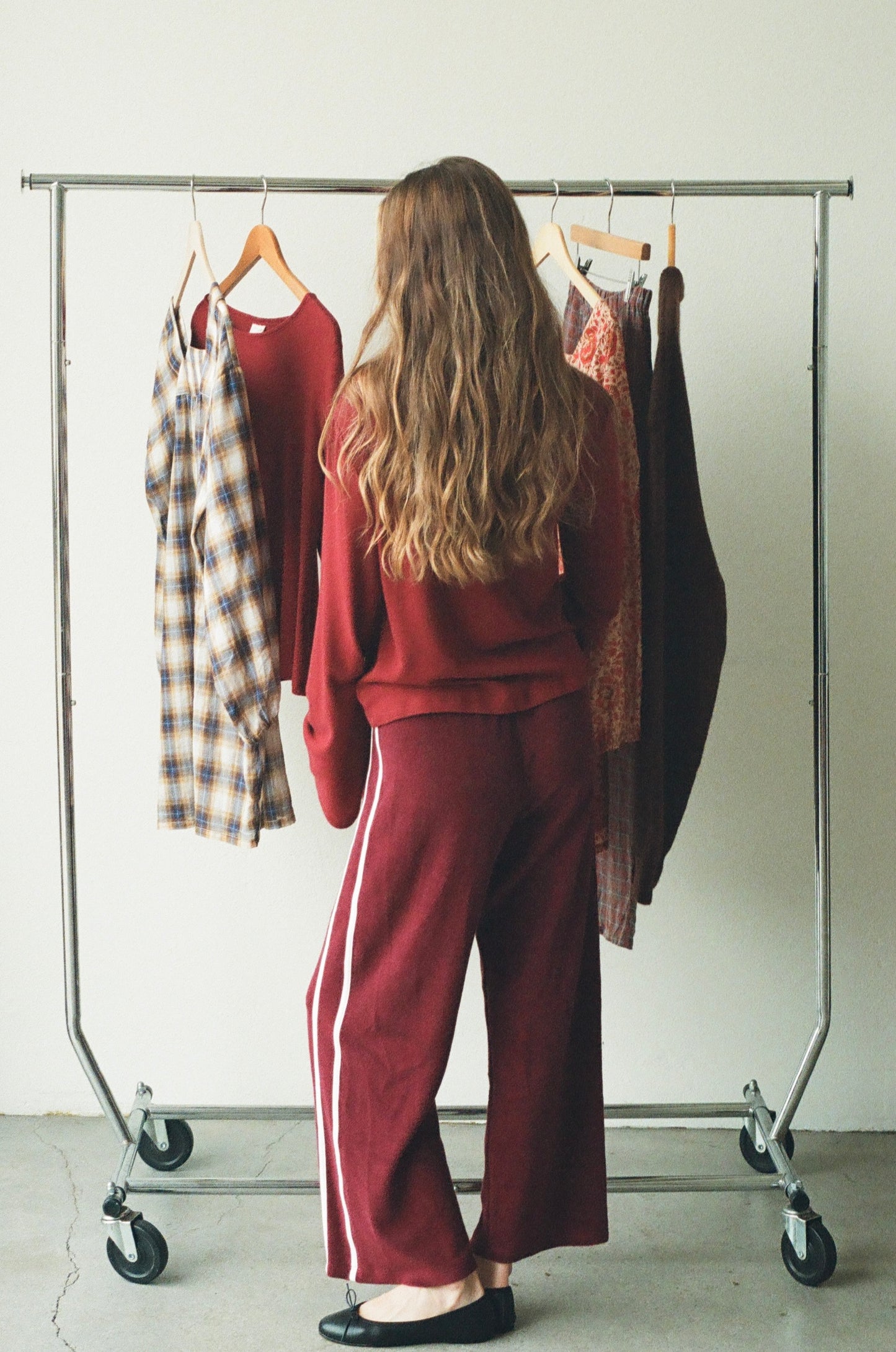 Organic Stripe Pants in Merlot (Pre-Order)
