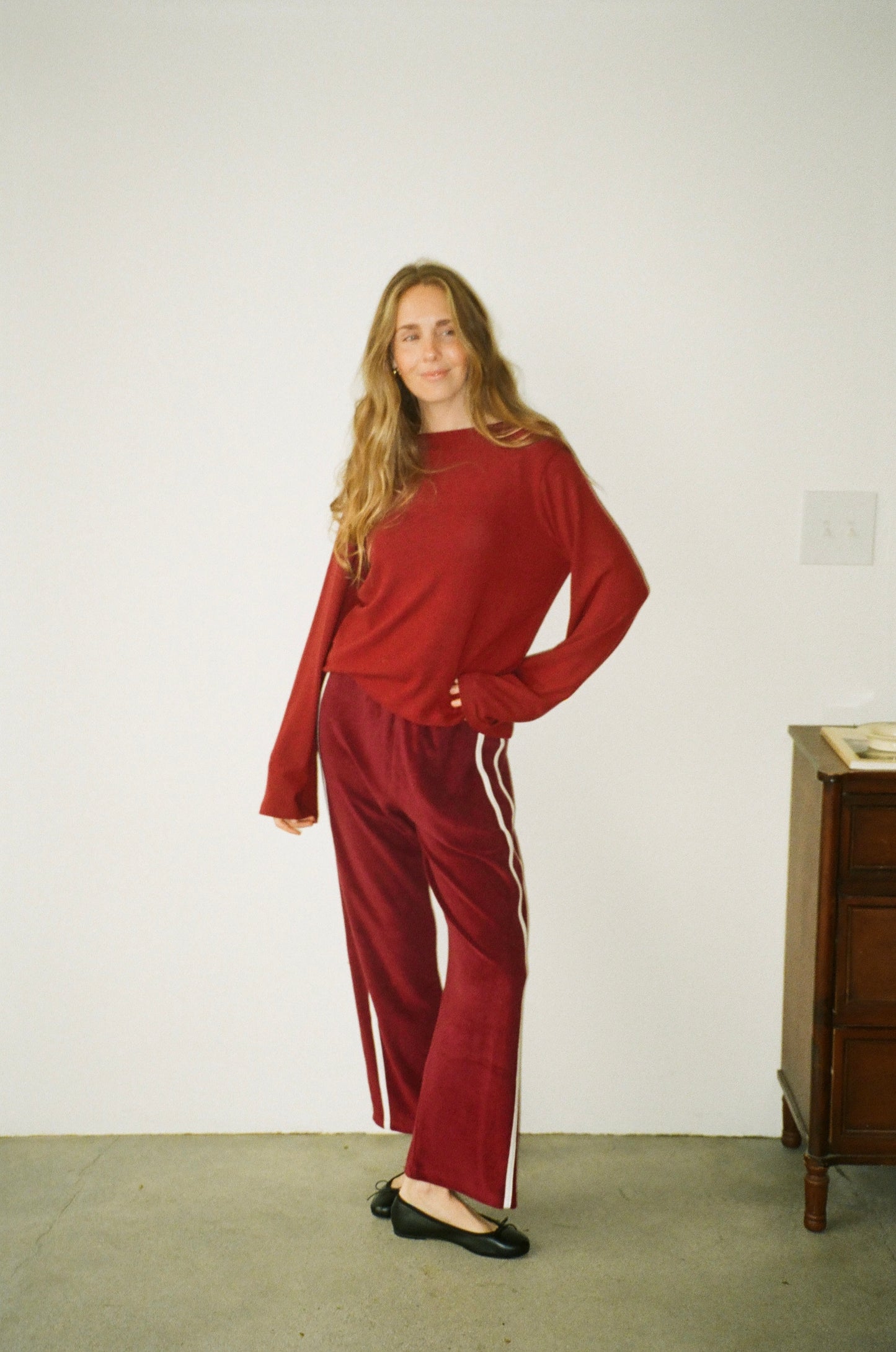Organic Stripe Pants in Merlot (Pre-Order)