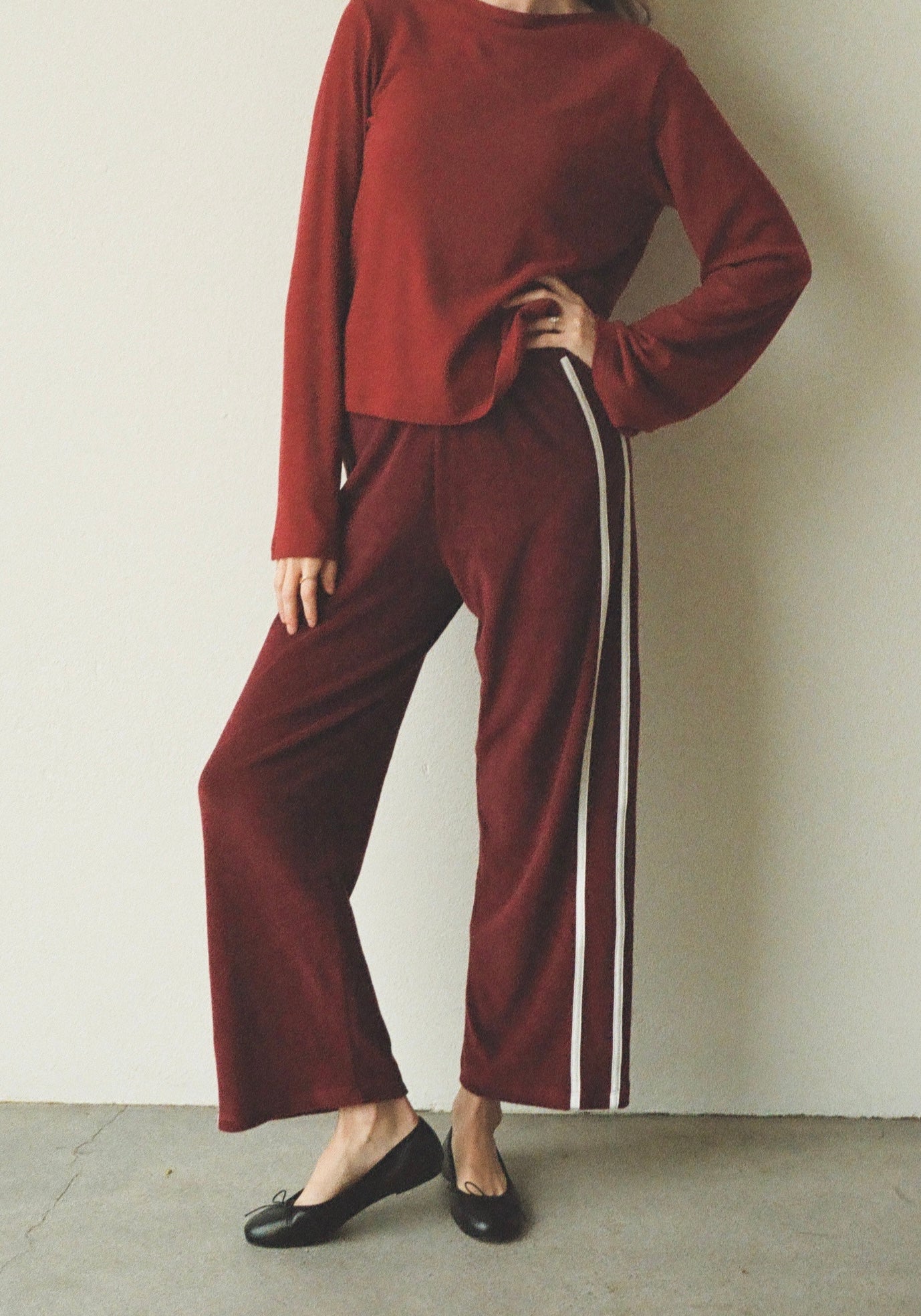 Organic Stripe Pants in Merlot (Pre-Order)