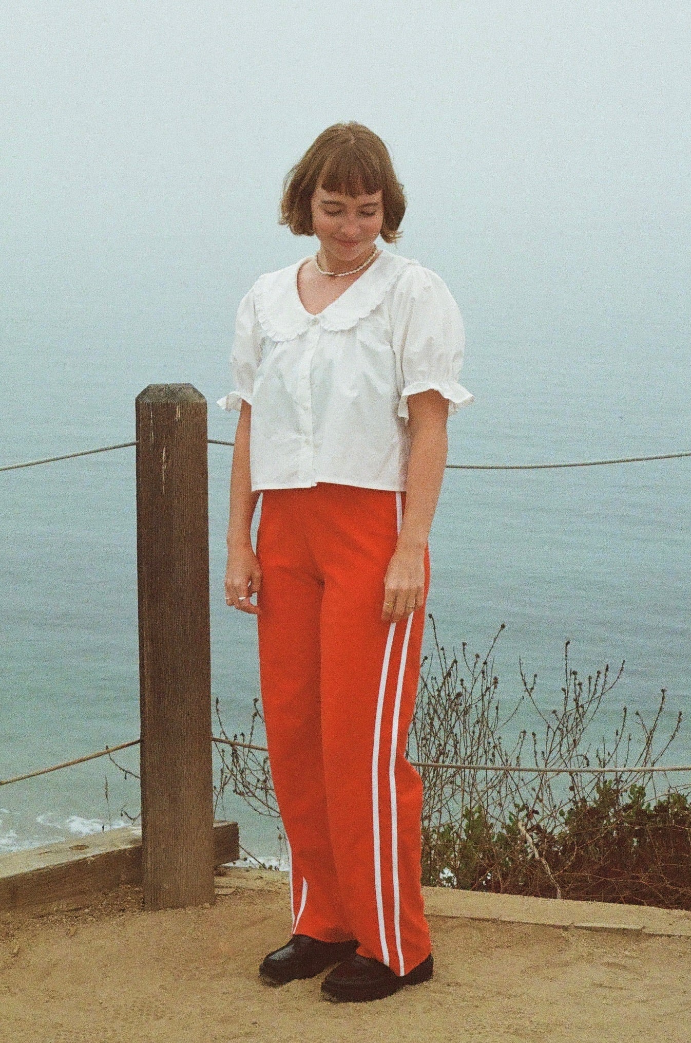 Organic Stripe Pants in Poppy Red