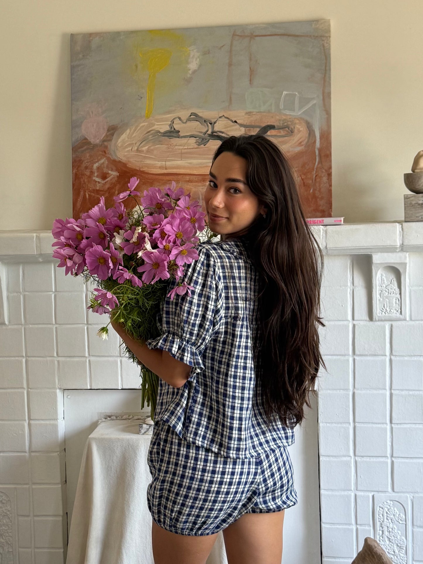 Chérie Blouse in Navy Gingham (Pre-Order)