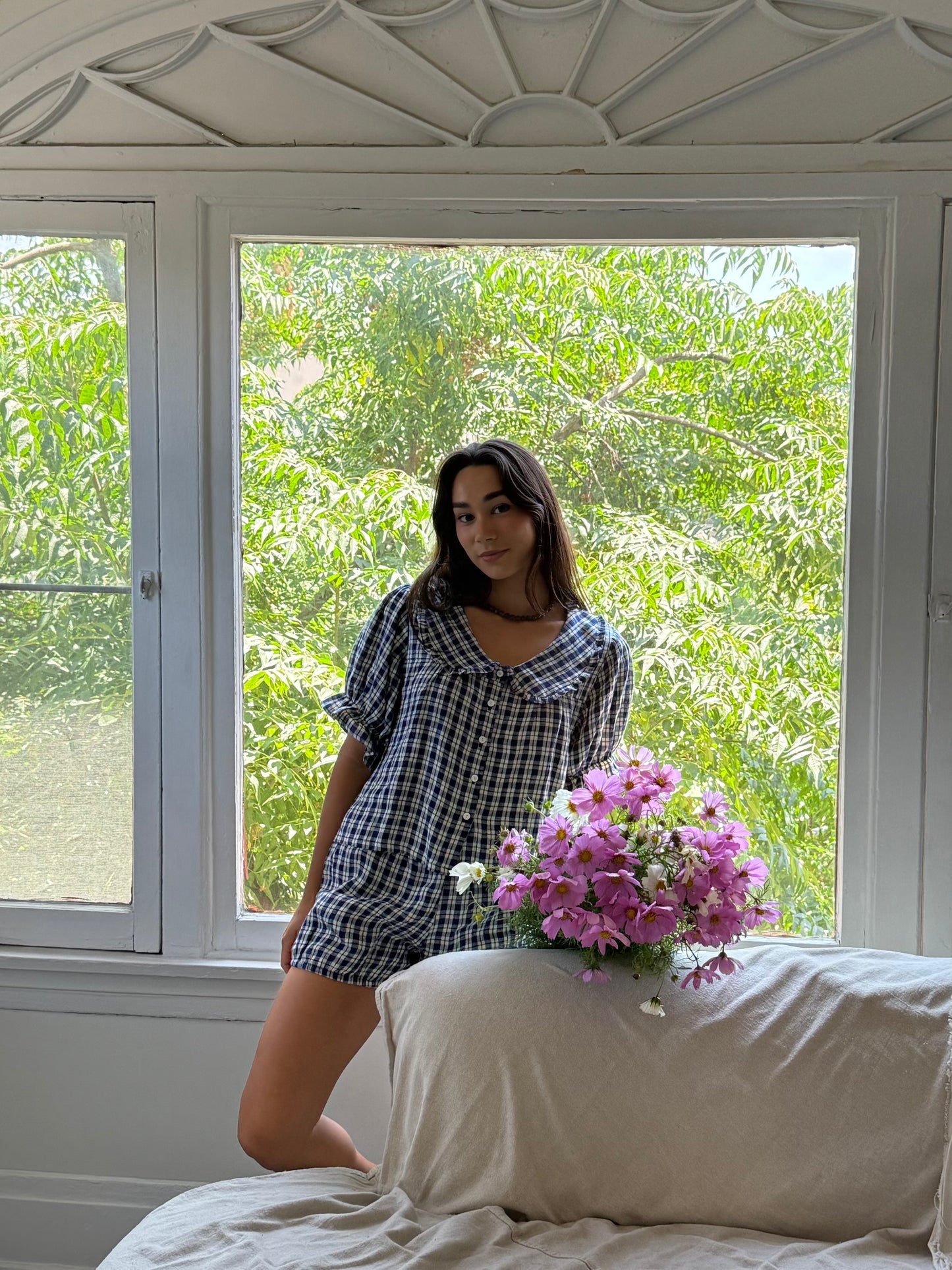 Chérie Blouse in Navy Gingham (Pre-Order)
