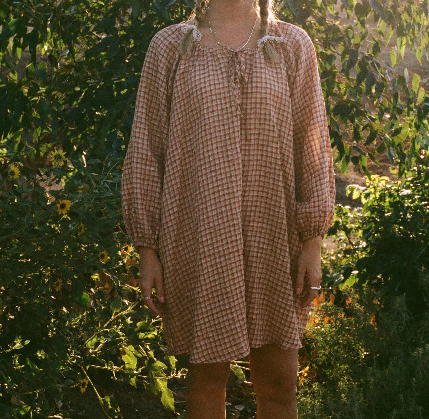 Bardot Dress in Orchard Windowpane