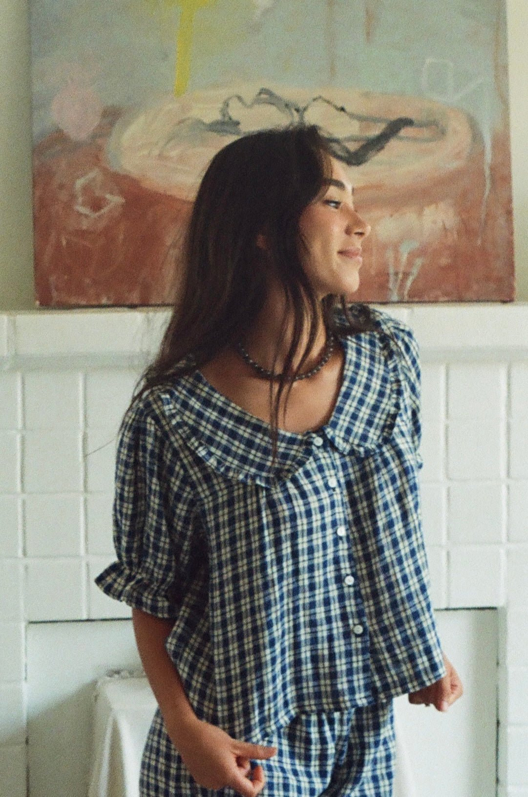Chérie Blouse in Navy Gingham (Pre-Order)