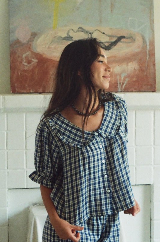 Chérie Blouse in Navy Gingham (Pre-Order)